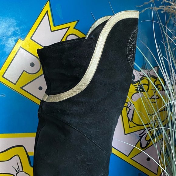 Versace Shoes Vintage Versace 9s Over The Knee Suede Leather Heel Thigh High Boot Gucci Ysl